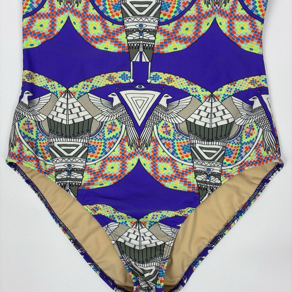 Mara Hoffman Swimsuit One Piece Sz M Purple Colorful Novelty Print Designer - Picture 4 of 8